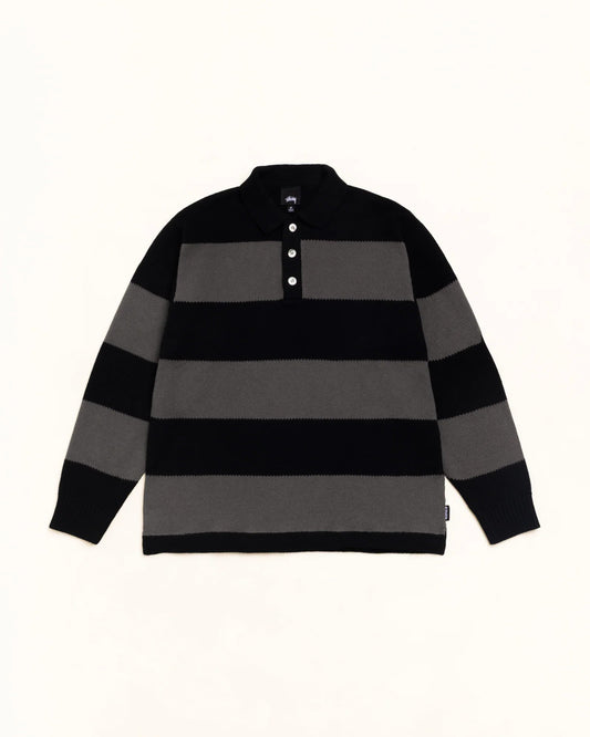 Stussy "Pique Knit Stripe Rugby" Mens - Black