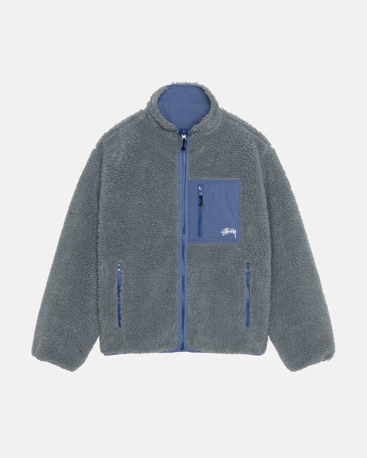 Stussy "Sherpa Reversible Jacket" Mens - Bluestone