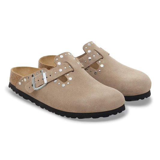 Birkenstock "Boston Rivet Border" Womens - Taupe (Narrow Fit)