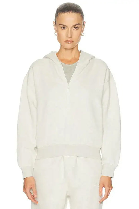 Fear of God Essentials "Signature Classic Half Zip Fleece Hoodie" Womens - Oatmeal Heather