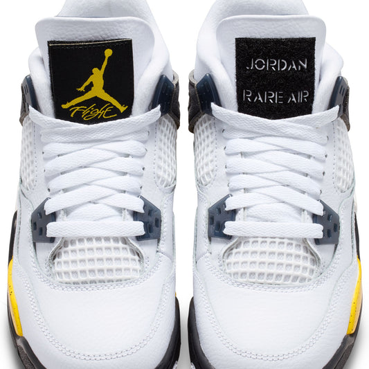 Air Jordan "4 Retro" Grade School - White / Tour Yellow / Dark Blue Grey