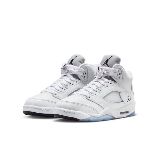 Air Jordan "5 Retro OG" Grade School - White / Black / Metallic Silver