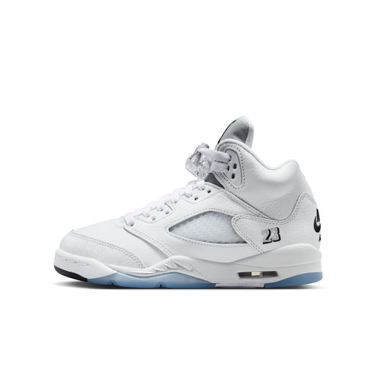 Air Jordan "5 Retro OG" Grade School - White / Black / Metallic Silver