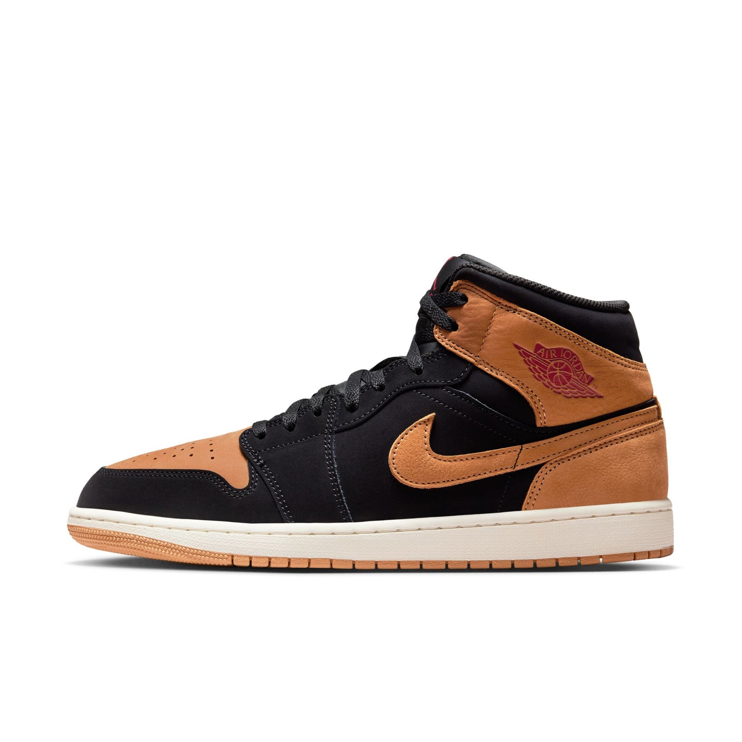 Air Jordan "1 Mid SE" M - Black / Flax - Varsity Red-Sail