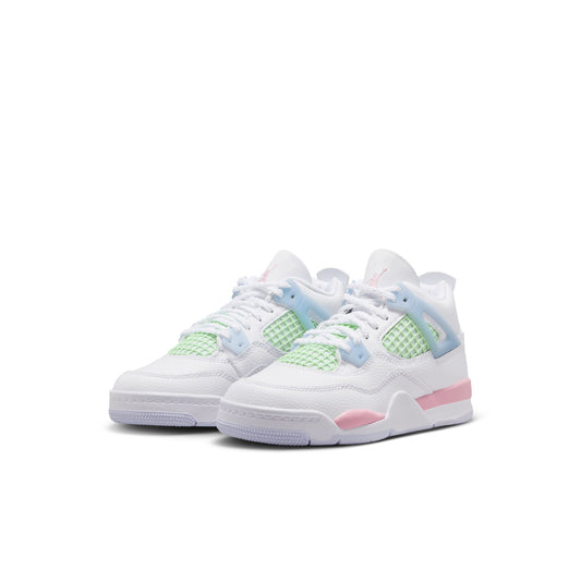 Air Jordan "4 Retro" Preschool - White / Med Soft Pink / Half Blue