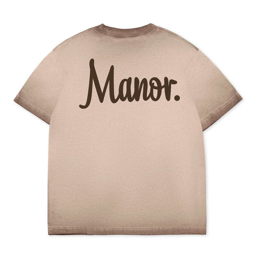 Manor "Classic Embroidered T-Shirt" Mens - Chocolate Oil Wash / Brownie