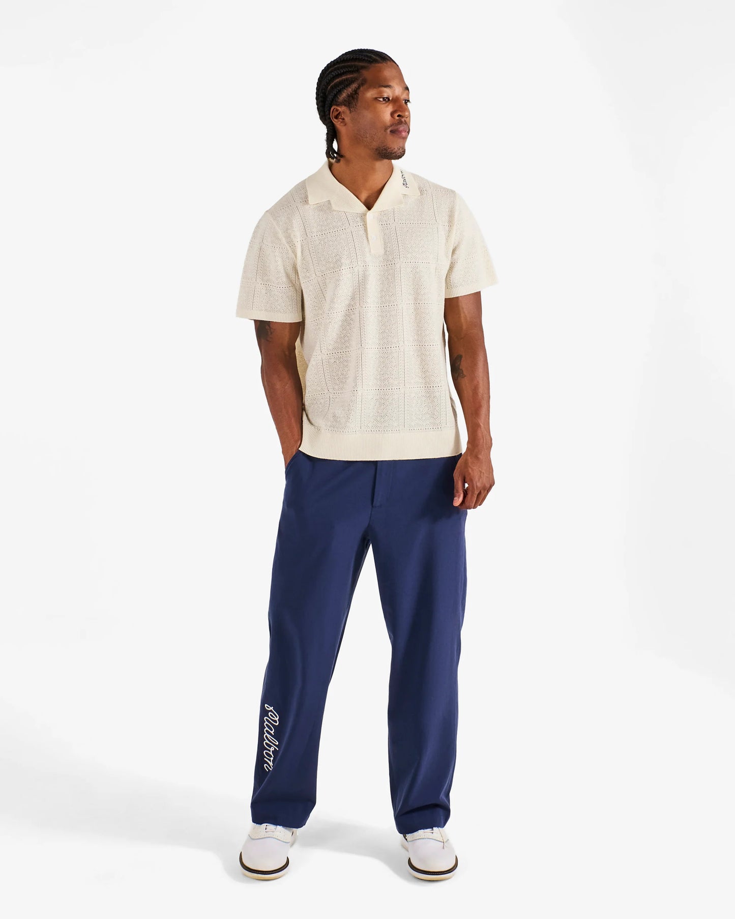 Malbon "Resort Crochet Polo" Mens - Ivory