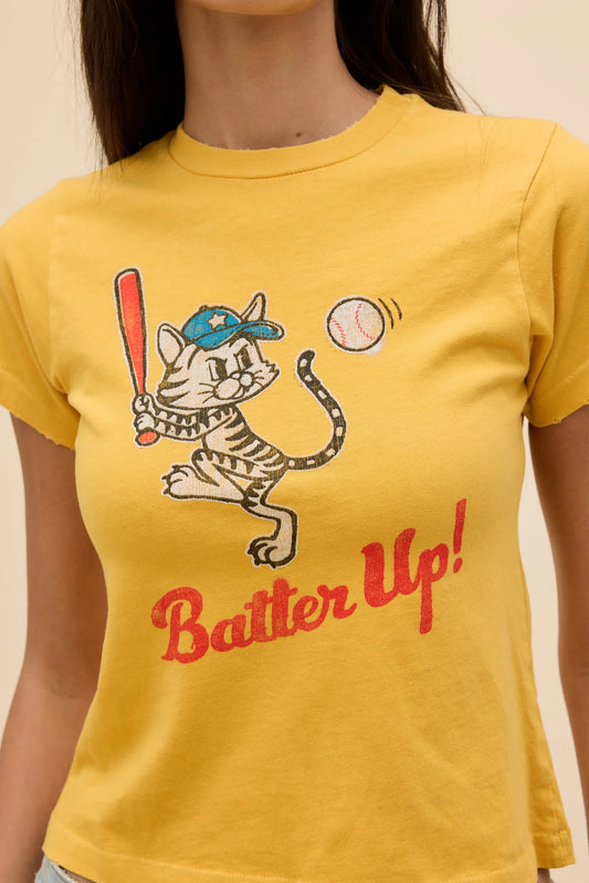 Daydreamer "Batter Up Kitty Vintage Tee" Womens - Yellow Honey