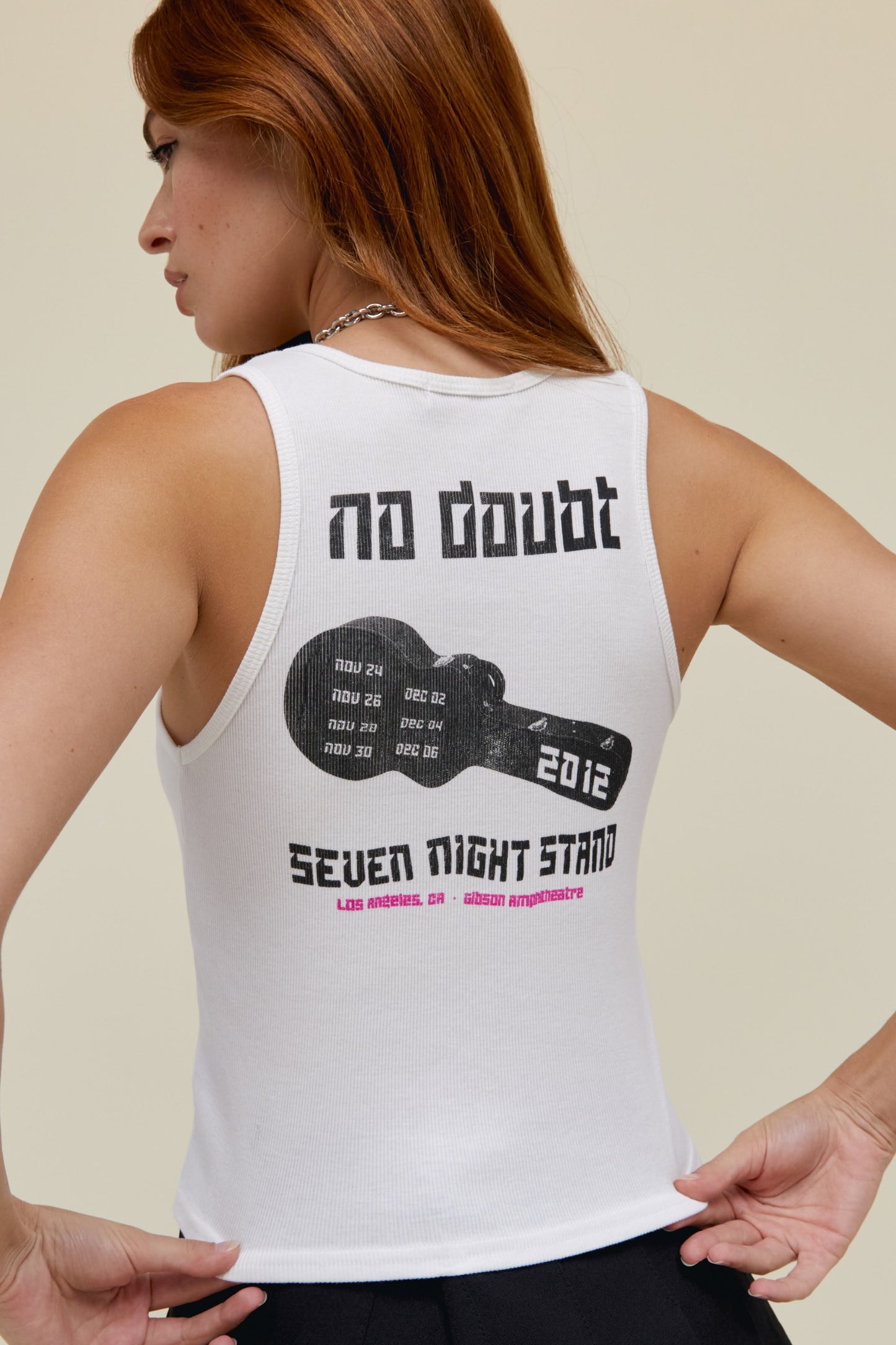 DayDreamer "No Doubt Seven Night Stand Ribbed Tank" W - White / Pink