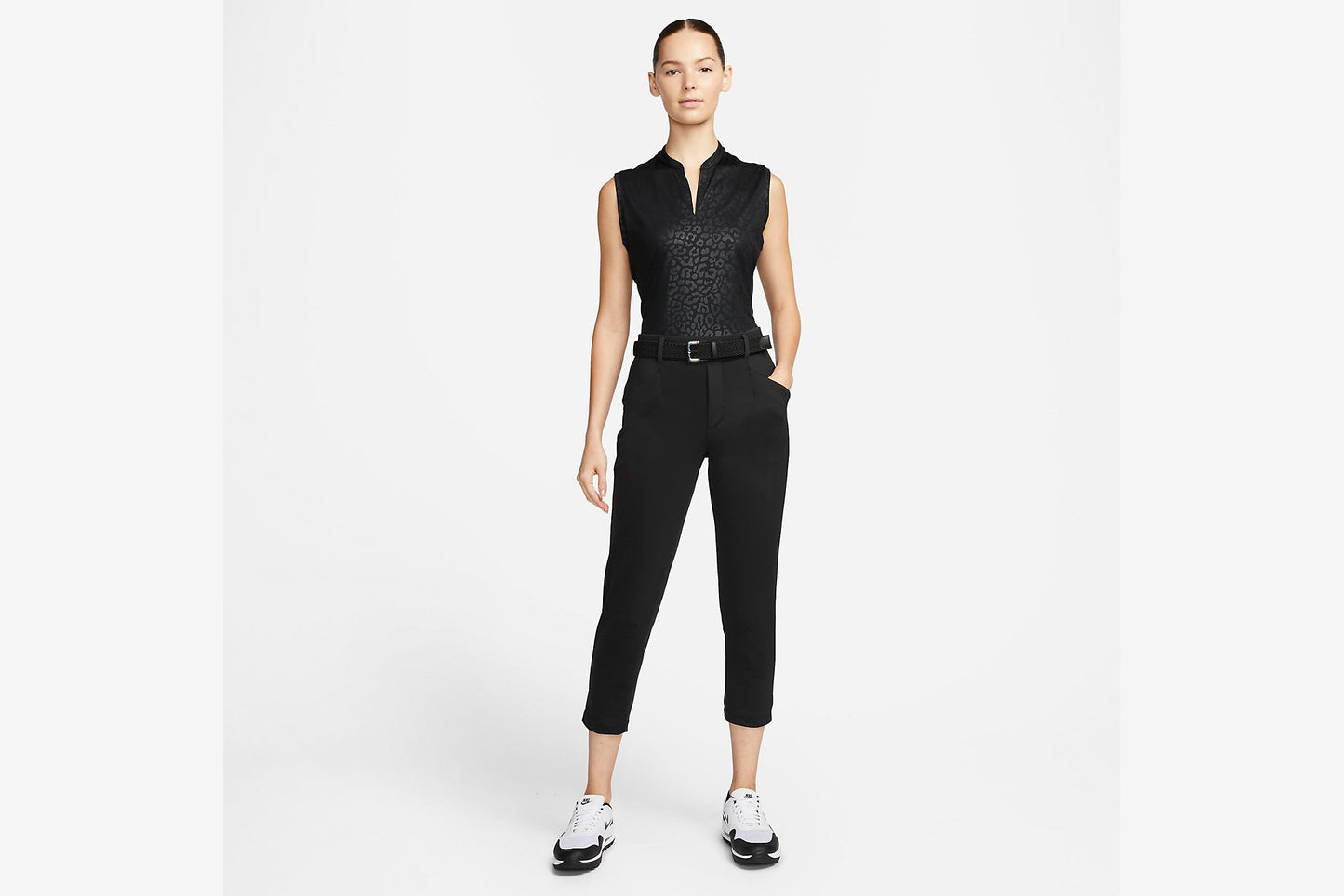 Nike "Dri-FIT Victory Animal Print Embossed Sleeveless Polo Shirt" W - Black