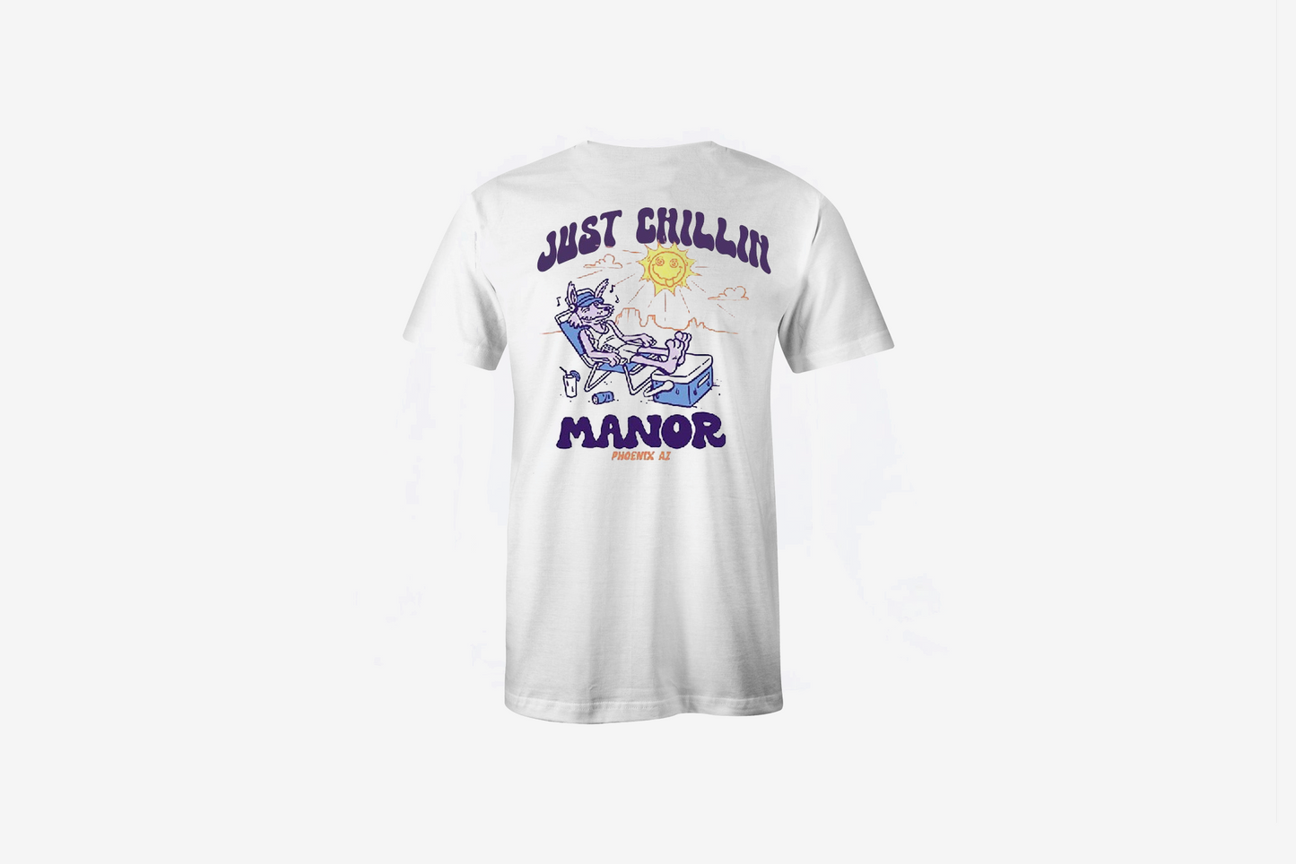 Manor "Just Chillin" Short Sleeve T-Shirt M - White / Purple / Orange