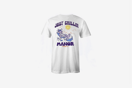 Manor "Just Chillin" Short Sleeve T-Shirt M - White / Purple / Orange