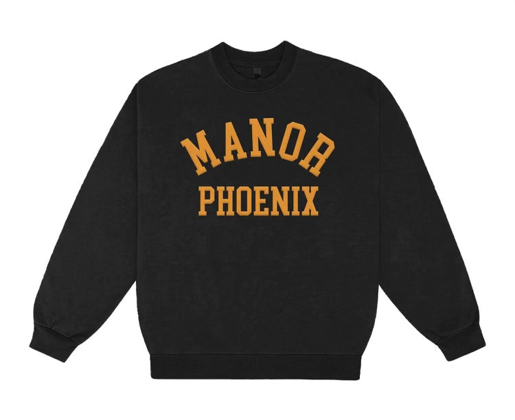 Manor "Mid-Weight Collegiate Crewneck" M - Black / Orange