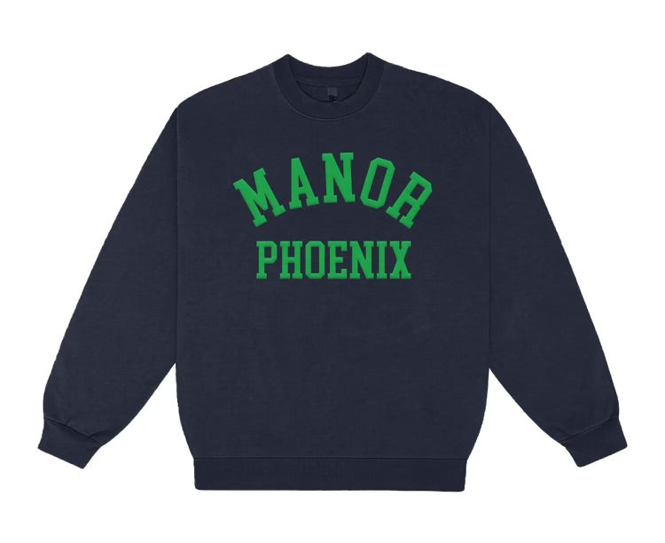 Manor "Mid-Weight Collegiate Crewneck" M - Navy / Green