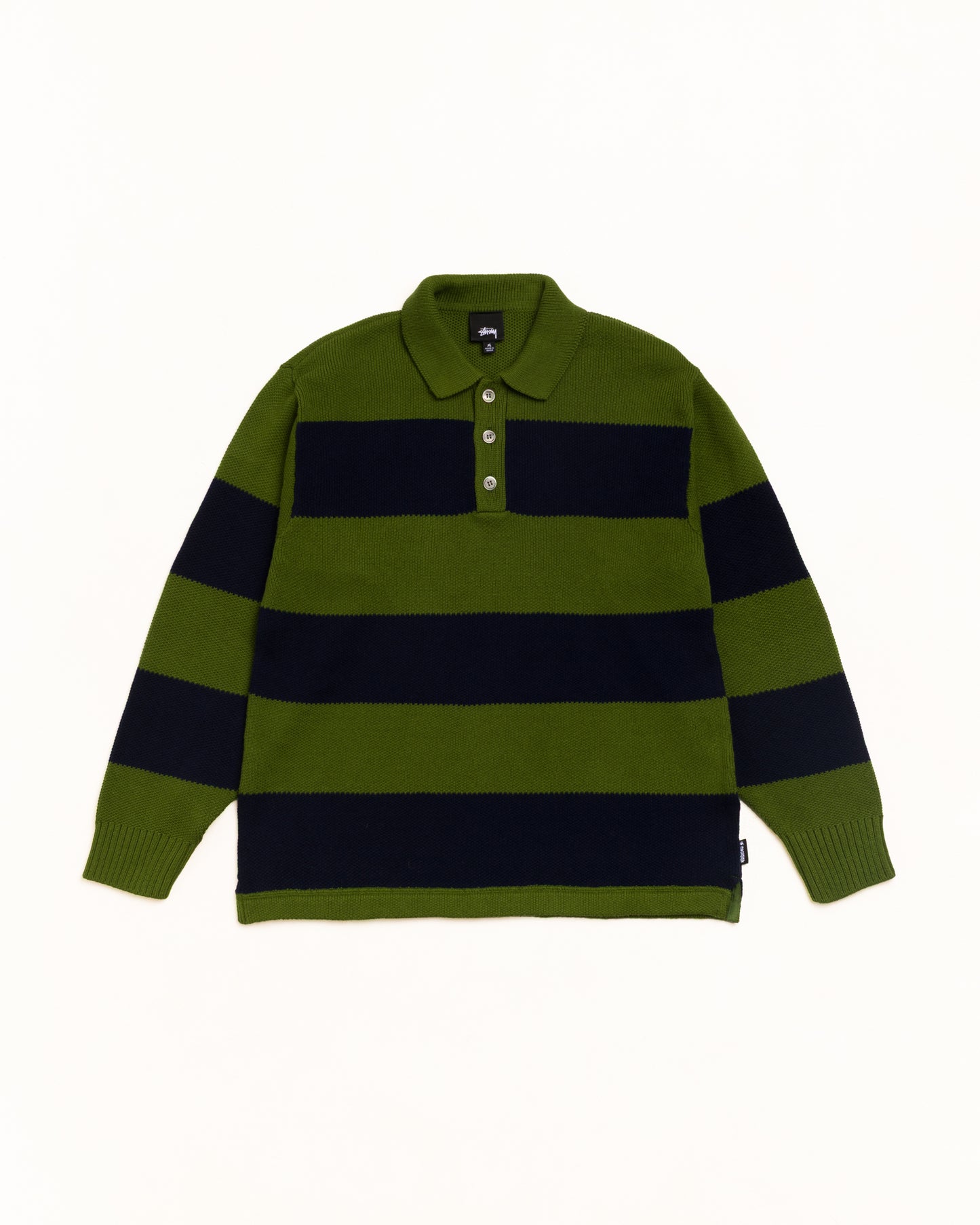 Stussy "Pique Knit Stripe Rugby" Mens - Olive