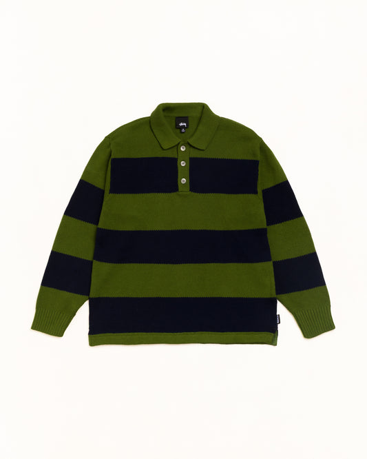 Stussy "Pique Knit Stripe Rugby" Mens - Olive
