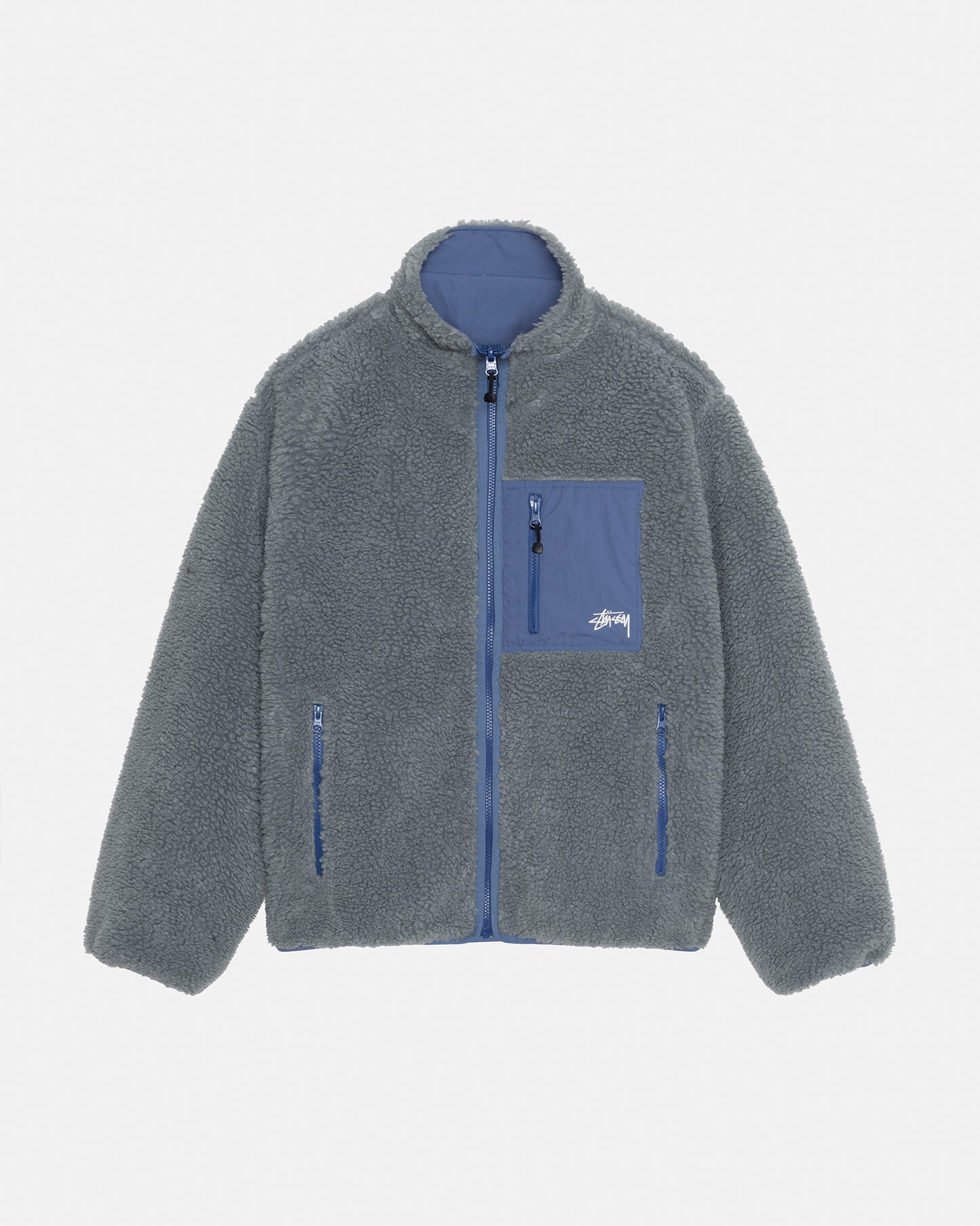 Stussy "Sherpa Reversible Jacket" Mens - Bluestone