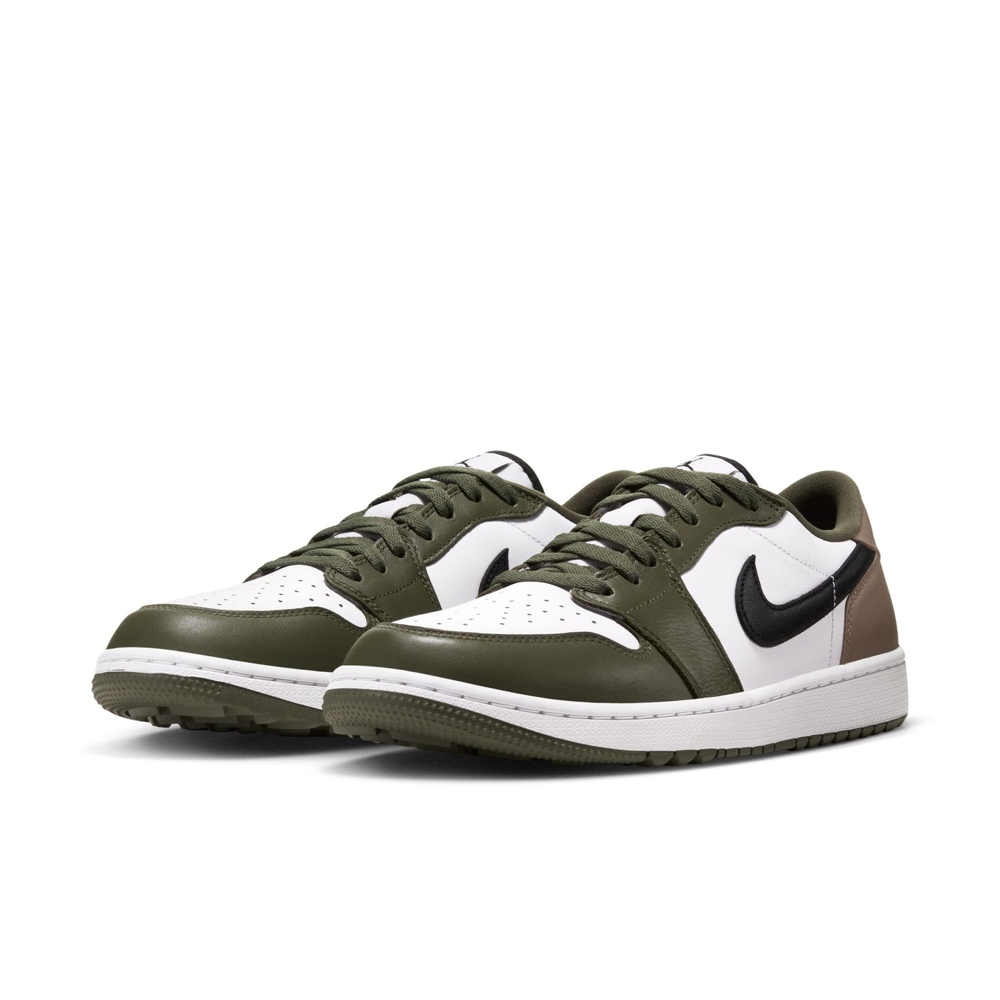 Air Jordan "1 Low Golf" Mens - White / Black / Medium Olive / Khaki