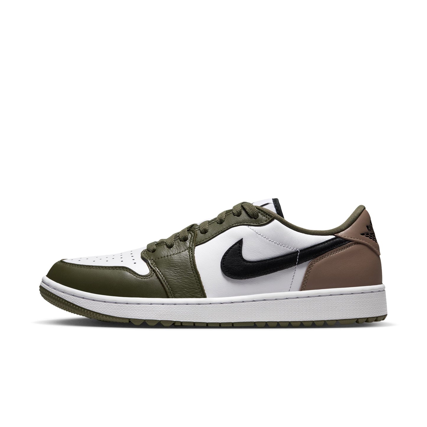 Air Jordan "1 Low Golf" Mens - White / Black / Medium Olive / Khaki
