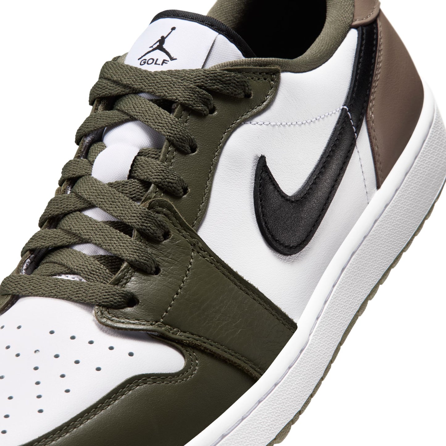Air Jordan "1 Low Golf" Mens - White / Black / Medium Olive / Khaki