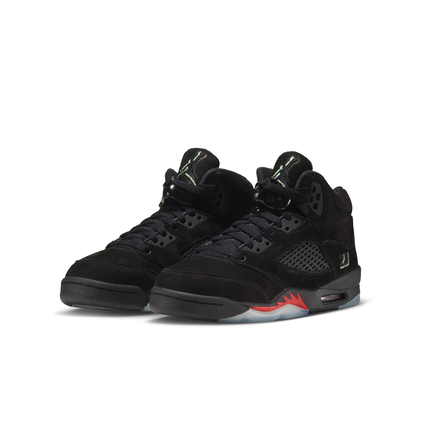Air Jordan "5 Retro OG" Grade School - Black / Black / Picante Red