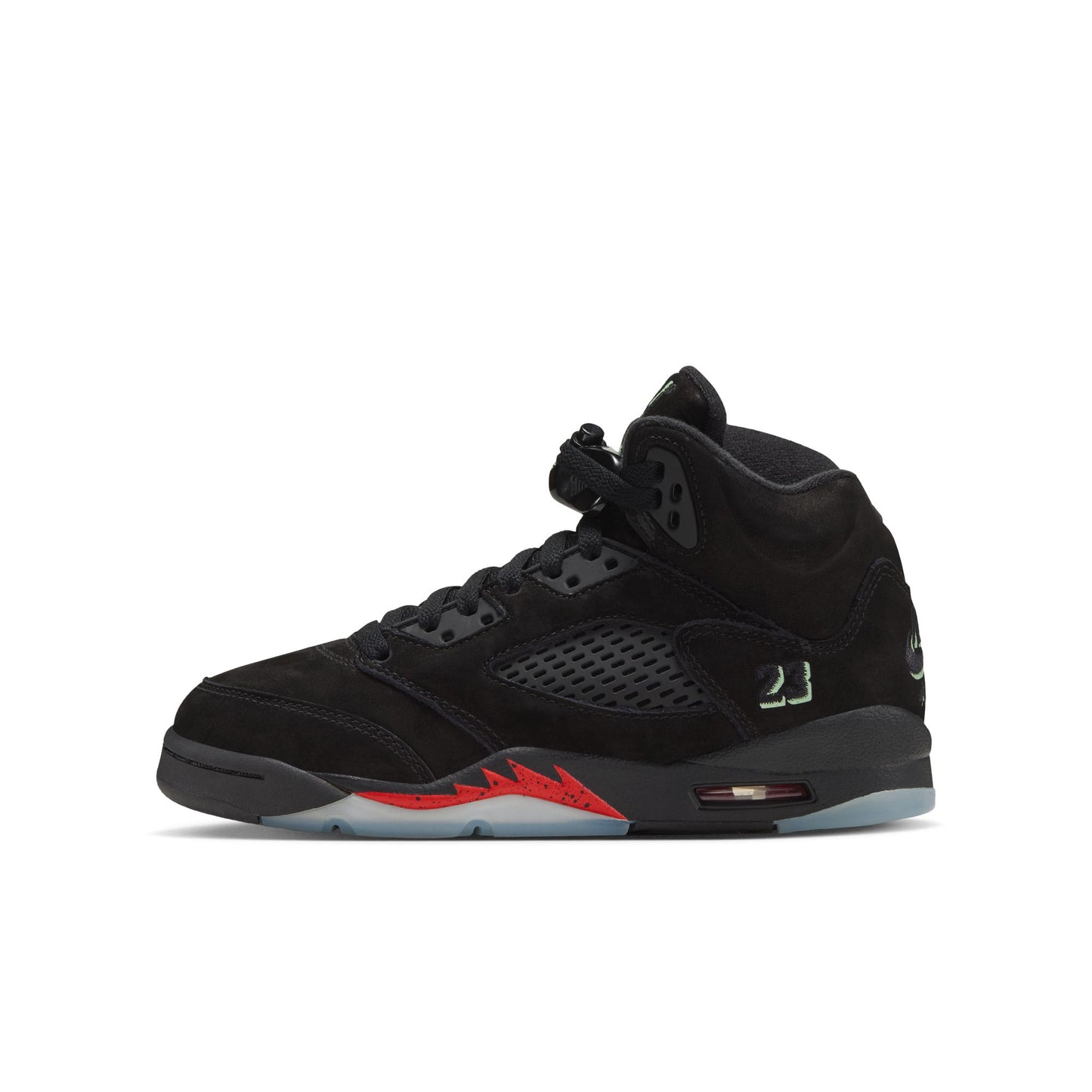 Air Jordan "5 Retro OG" Grade School - Black / Black / Picante Red