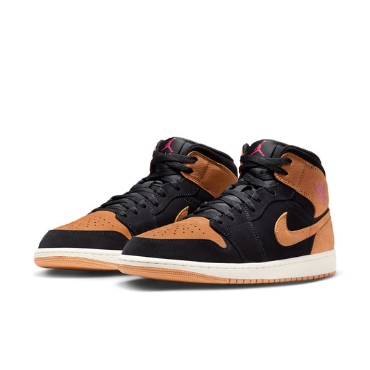 Air Jordan "1 Mid SE" M - Black / Flax - Varsity Red-Sail