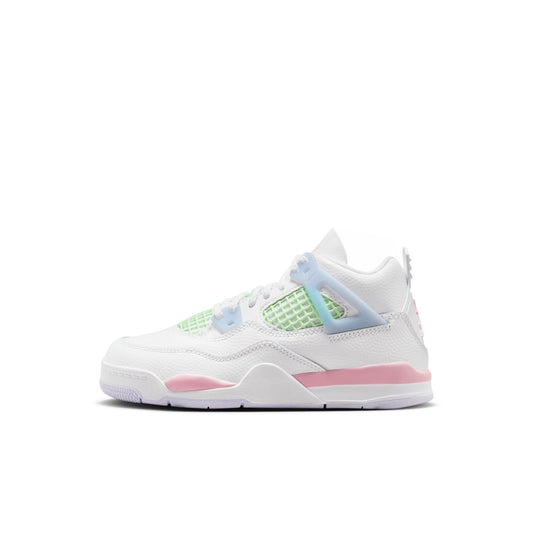 Air Jordan "4 Retro" Preschool - White / Med Soft Pink / Half Blue