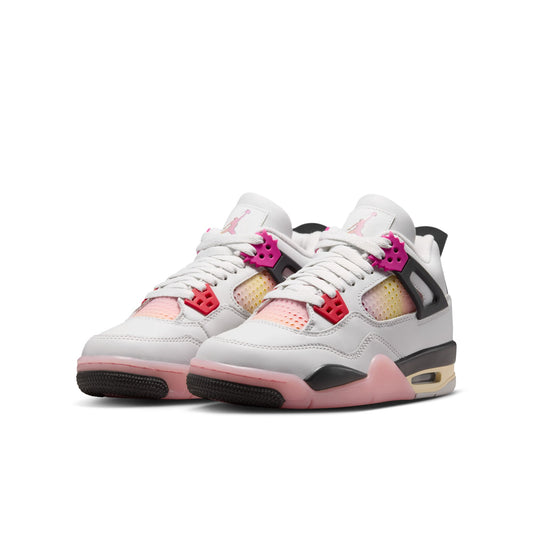 Air Jordan "4 Retro" Grade School - Off White / Fire Pink / Anthracite