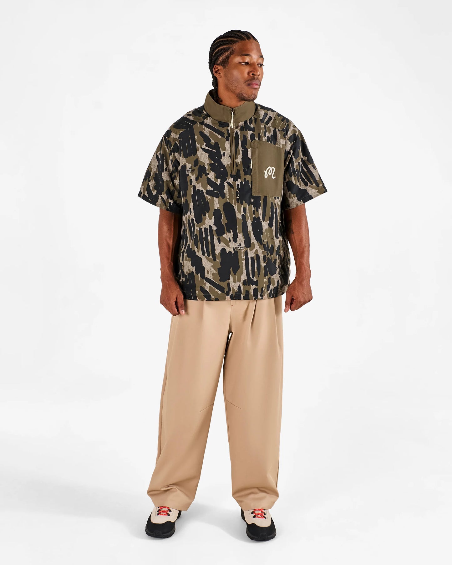 Malbon "Tour Divot Camo Wind Shirt" Mens - Bark Camo