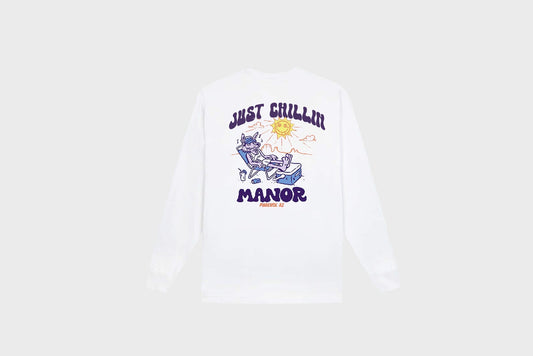 Manor "Just Chillin" Long Sleeve T-Shirt M - White / Purple / Orange