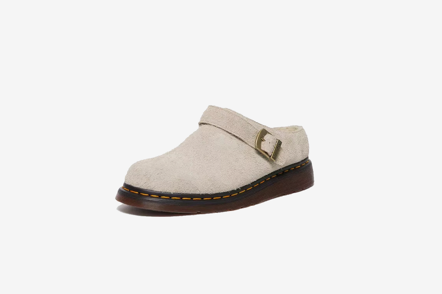Dr. Martens "Isham Faux Shearling Lined Suede Slingback Mules" M - Vintage Taupe