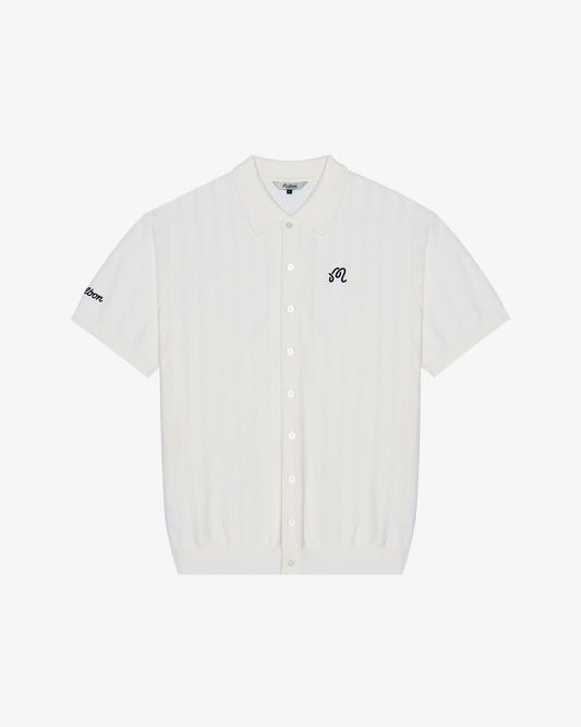 Malbon "Crosscut Knit Polo" Mens - Ivory / White