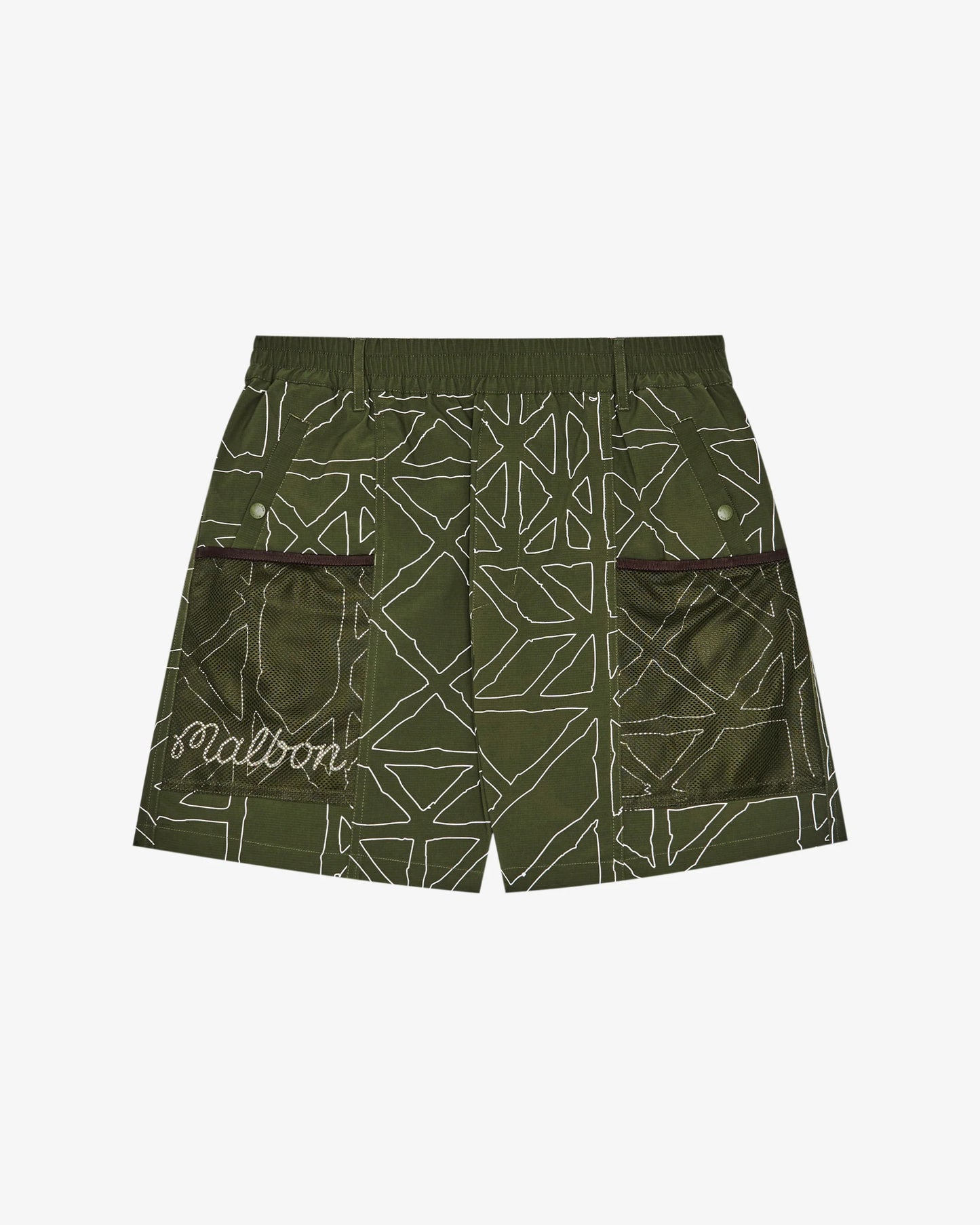 Malbon "Mesh Basket Pocket Short" Mens - Olivine