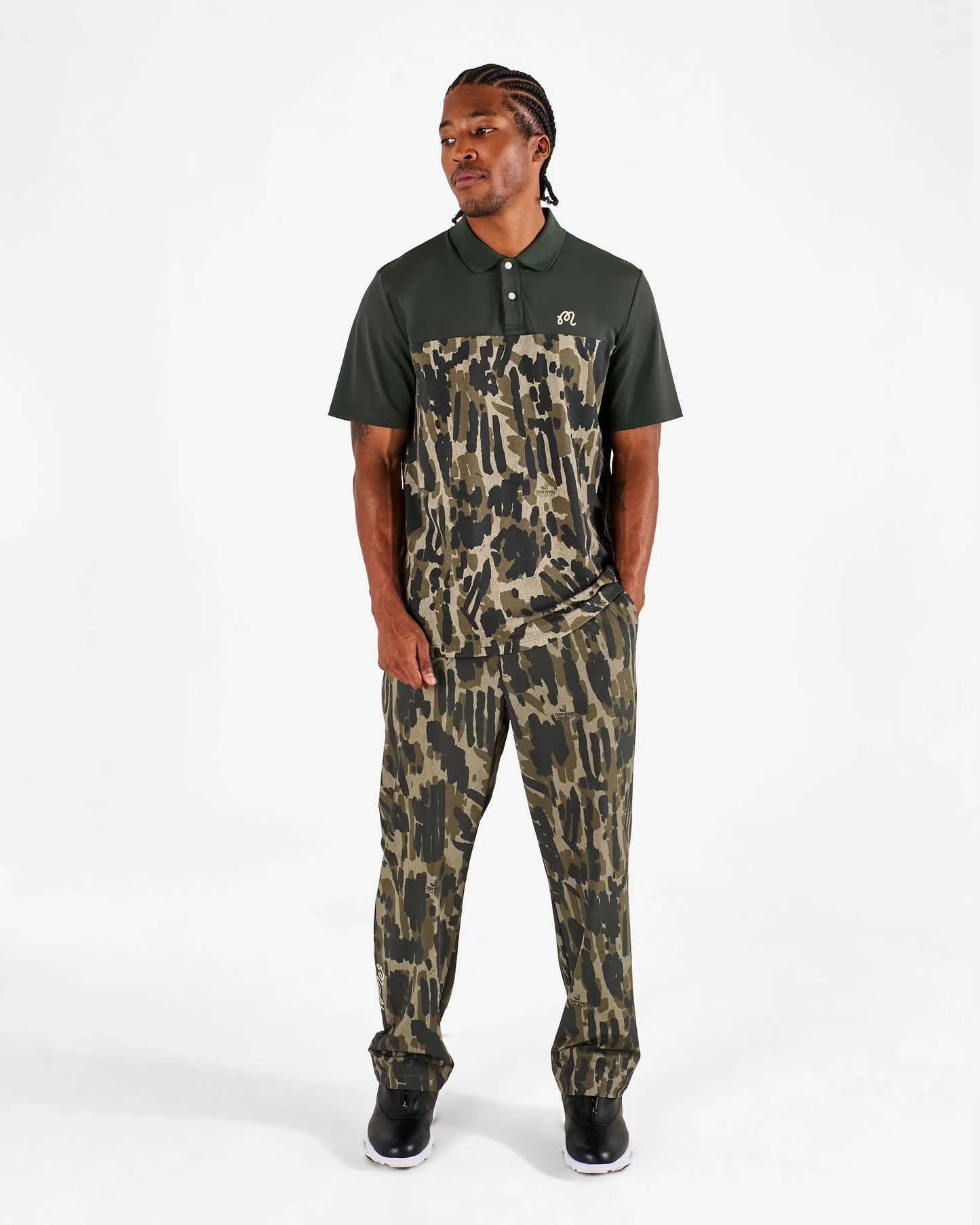 Malbon "Tour Divot Camo Polo" Mens- Bark Camo