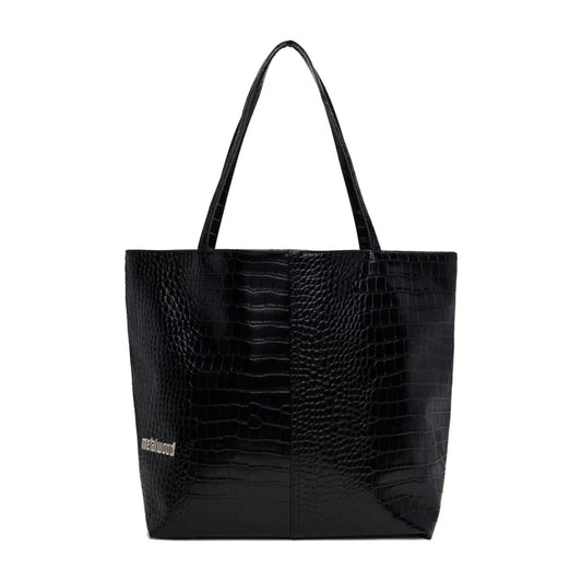 Metalwood Studio " Metal Logo Stud Croc Tote" - Black