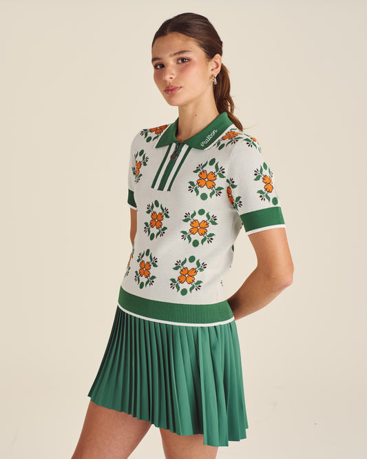 Malbon"Lucia Quarter Zip Polo" W - Ivory Multi