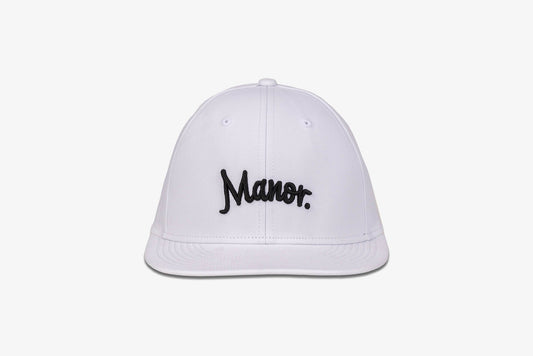 Manor X Taylor Made "Manor Script Flat Bill Hat" - White / Black