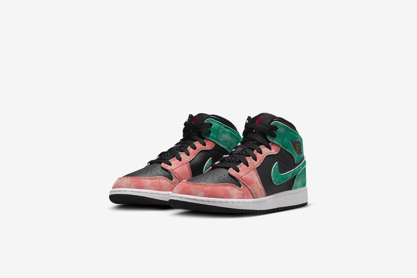 Air Jordan "1 Mid SE" GS - Black / Pine Green / Dune Red