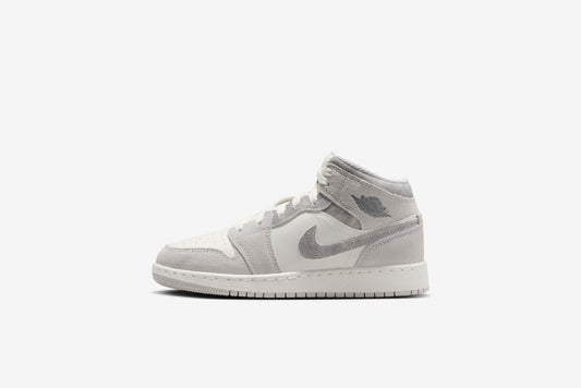 Air Jordan "1 Mid SE" GS - Neutral Grey / Smoke Grey-Sail