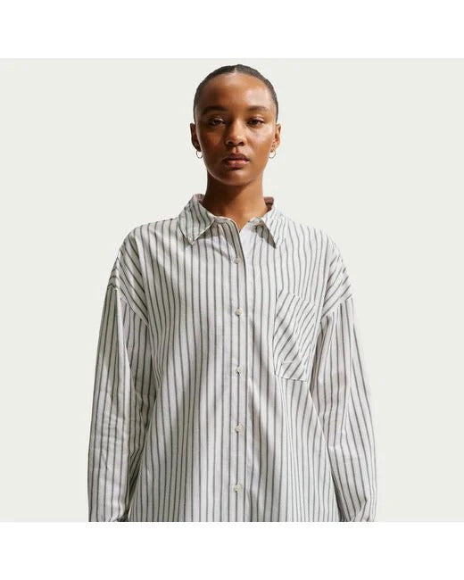 Nike "Sportswear Chill Poplin Top" Womens - Fir / Light Orewood Brown / Summit White