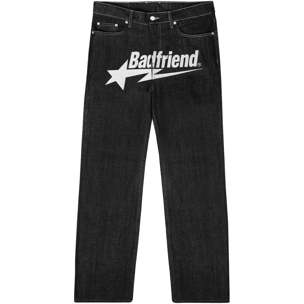 Badfriend "Star Pant (Embroidery) Raw Denim" M - Black / White