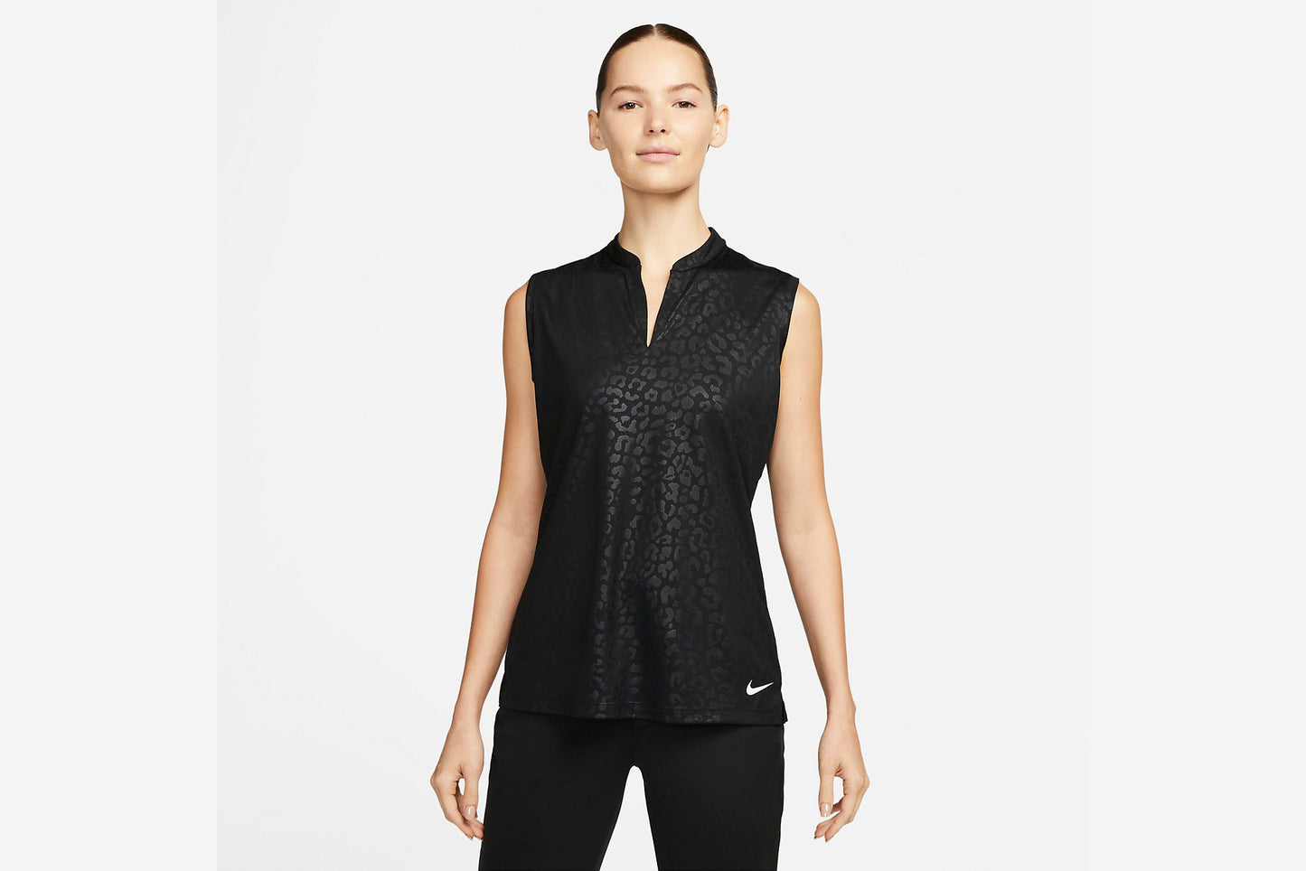 Nike "Dri-FIT Victory Animal Print Embossed Sleeveless Polo Shirt" W - Black