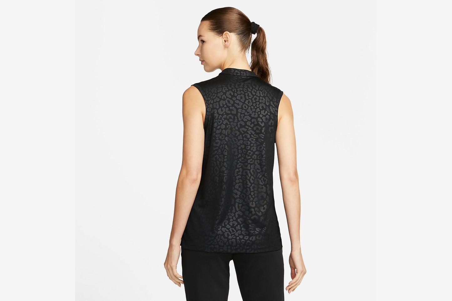 Nike "Dri-FIT Victory Animal Print Embossed Sleeveless Polo Shirt" W - Black