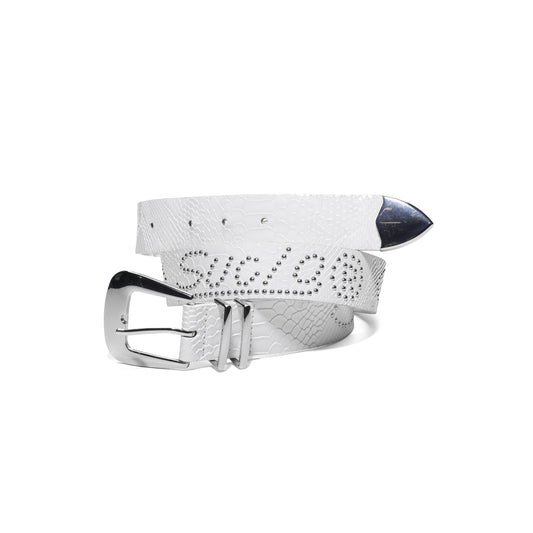 NINO SUCIO "Snakeskin Studded Belt" M - Snow
