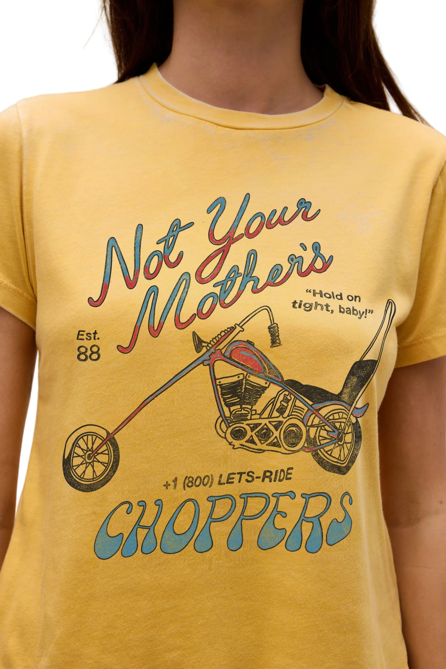 Daydreamer "Not Your Mother's Choppers Burnout Vintage Tee" Womens - Yellow Honey