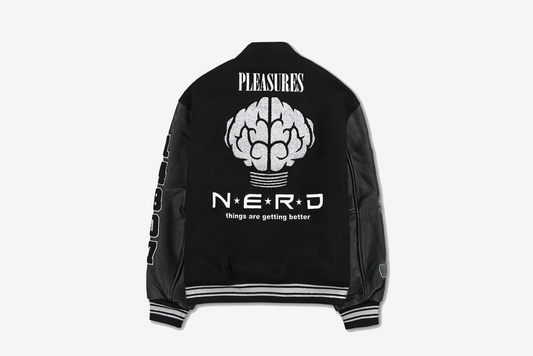 Pleasures X NERD "Varsity Jacket" M - Black / Grey