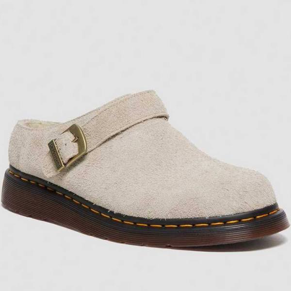 Dr. Martens "Isham Faux Shearling Lined Suede Slingback Mules" M - Vintage Taupe