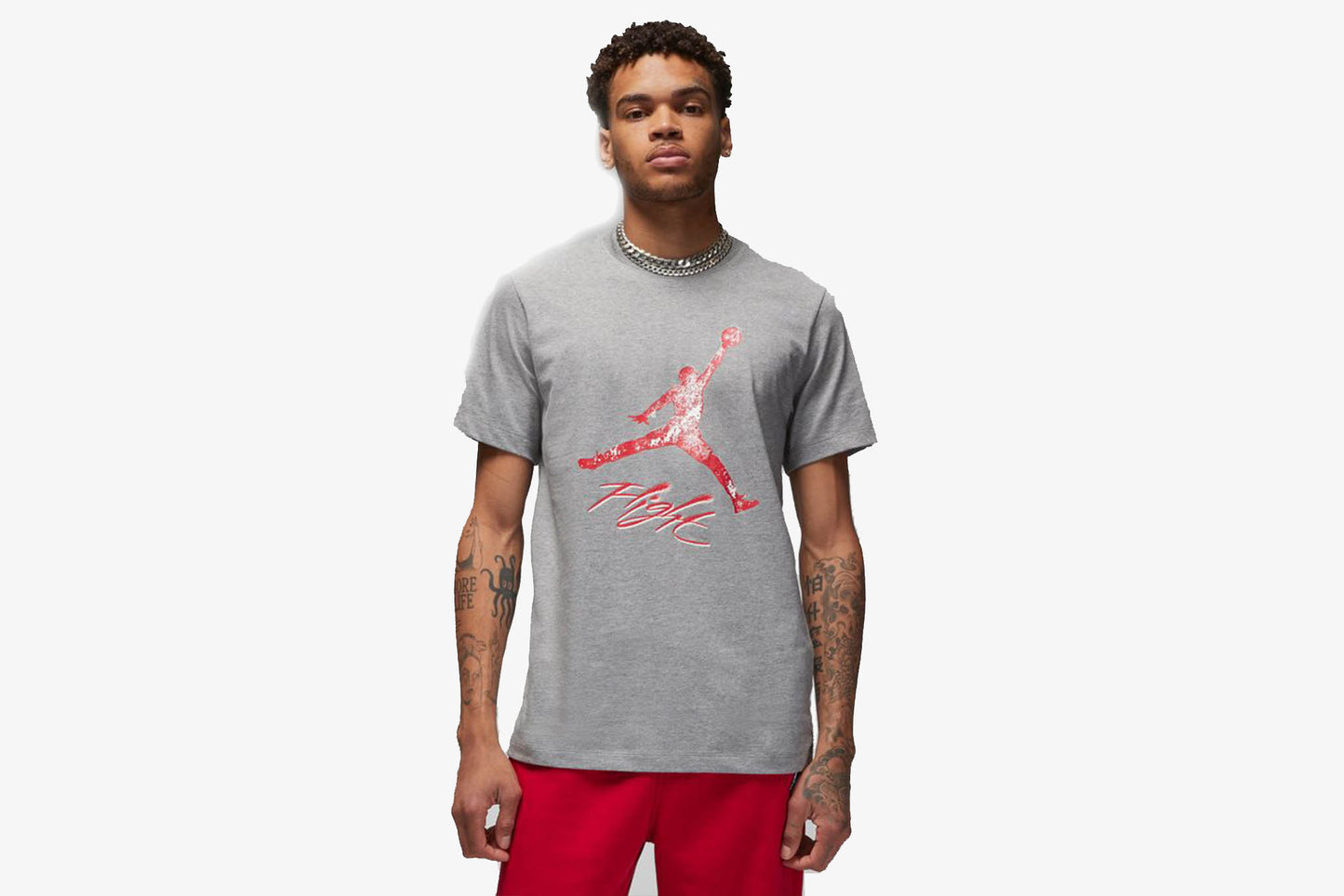 Jordan "Essentials Jumpman Logo" T-Shirt M -Carbon Heather / Fire Red / White