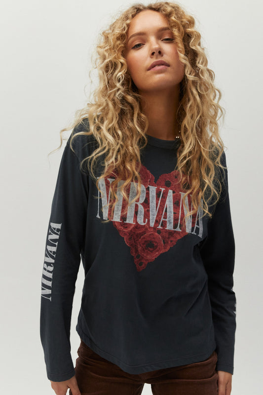 Daydreamer "Nirvana Flower Heart Crew LS" W - Vintage Black